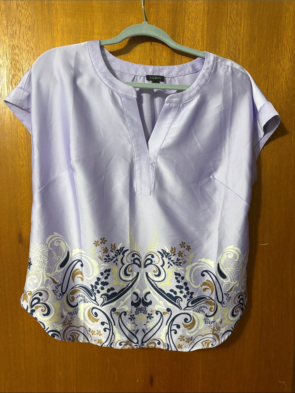 Talbots Lavender Short-Sleeve Border Print Top